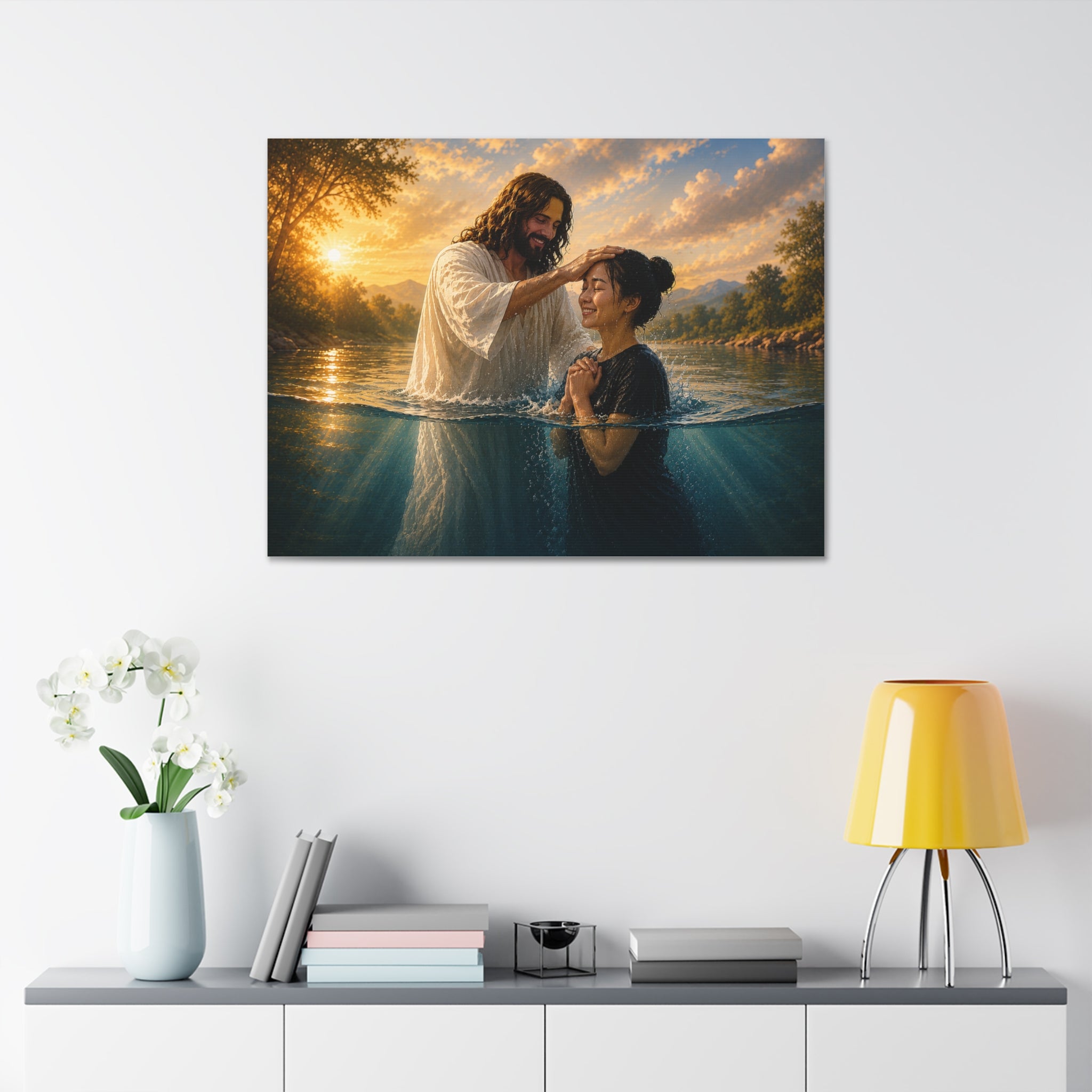 Asian Woman Baptism of Faith Canvas Stretched Print