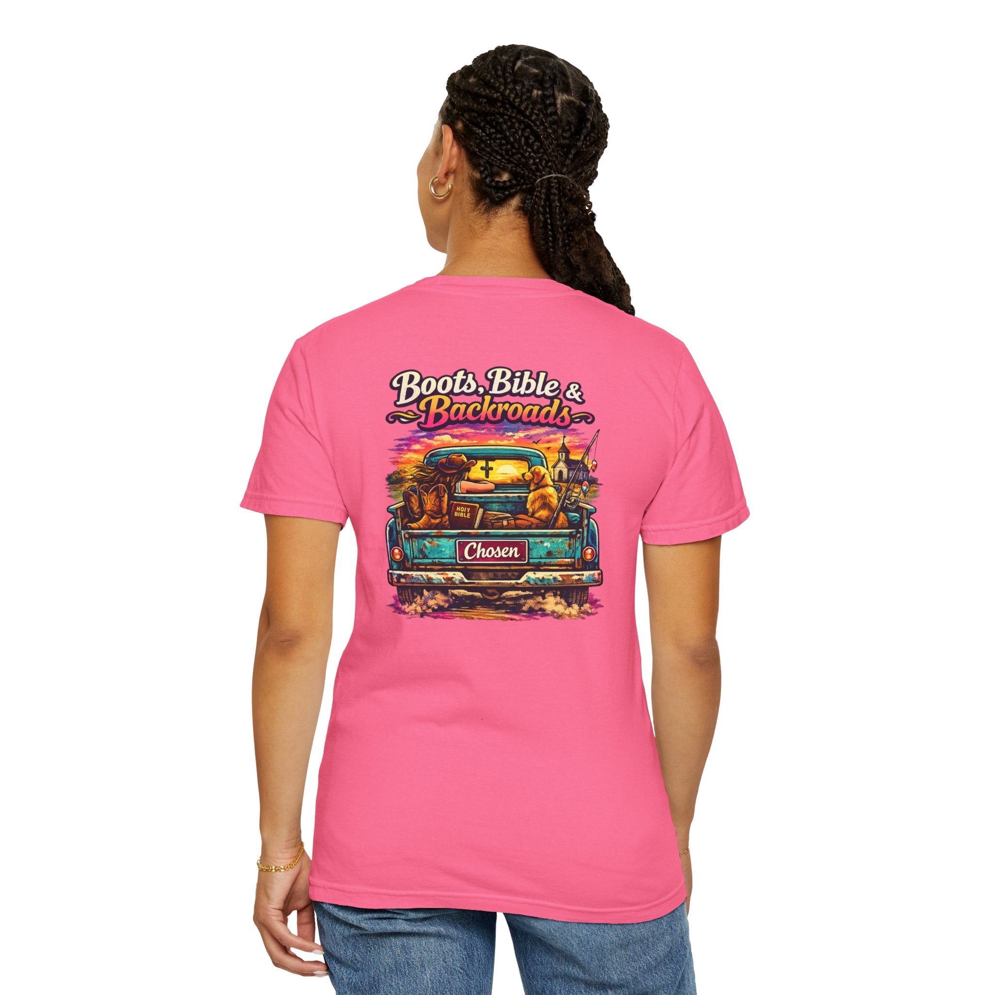"Boots, Bible & Backroads" Comfort Colors Tshirt
