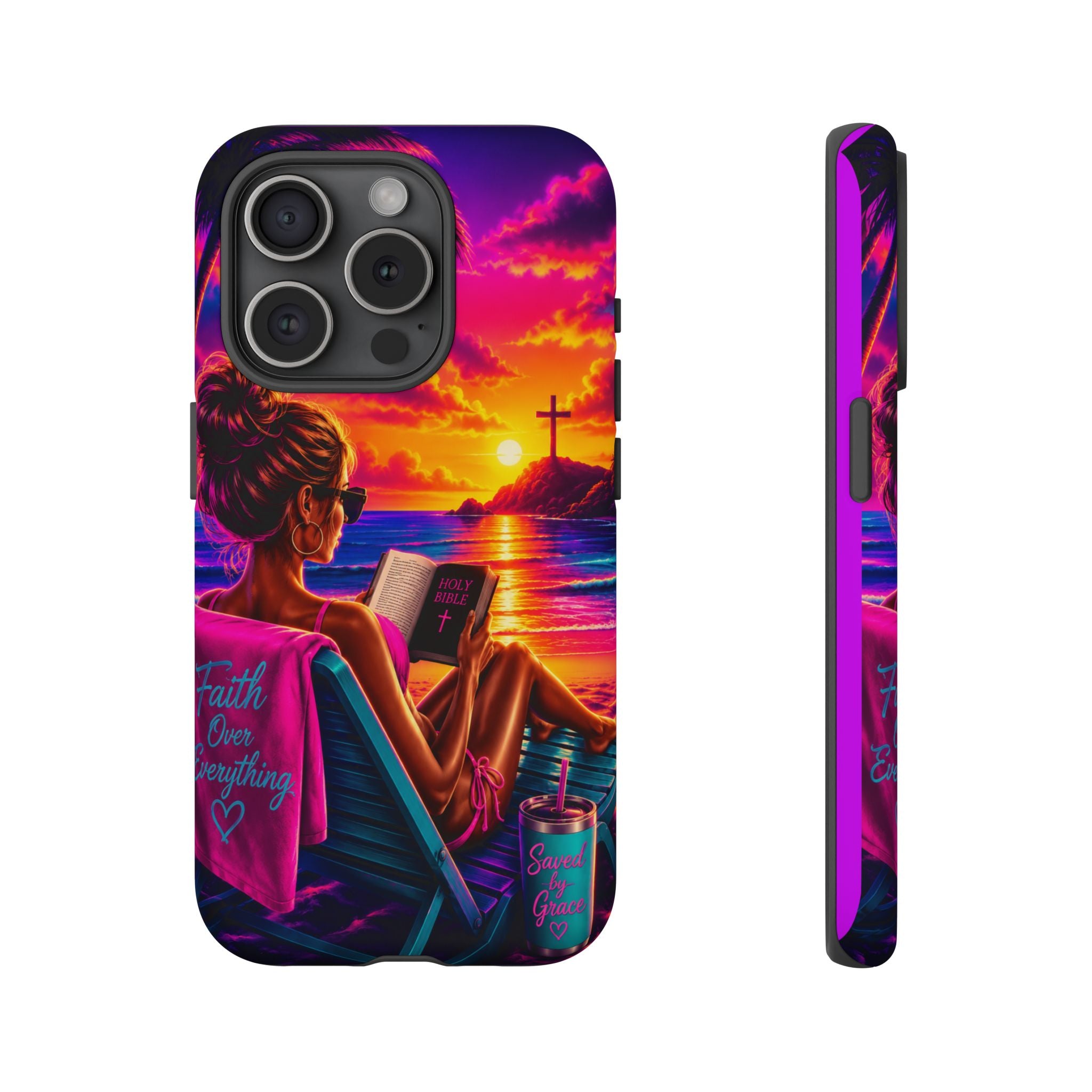 Phone Case —  Jesus and Beach (Faith Over Everything)