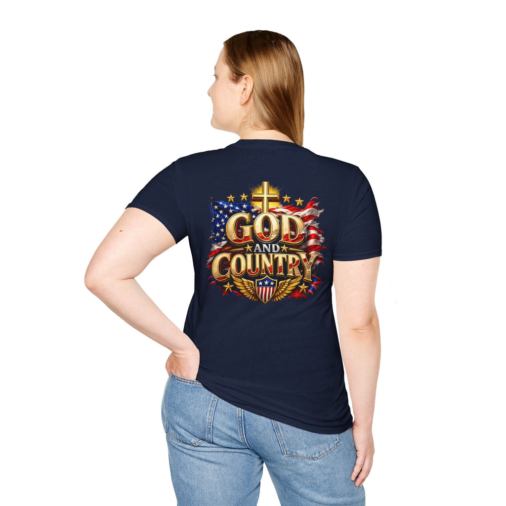 God and Country T-Shirt — Christian Patriotic Tee (cross & American flag)